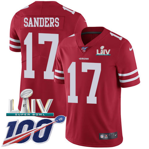 San Francisco 49ers Nike #17 Emmanuel Sanders Red Super Bowl LIV 2020 Team Color Youth Stitched NFL 100th Season Vapor Limited Jersey->youth nfl jersey->Youth Jersey
